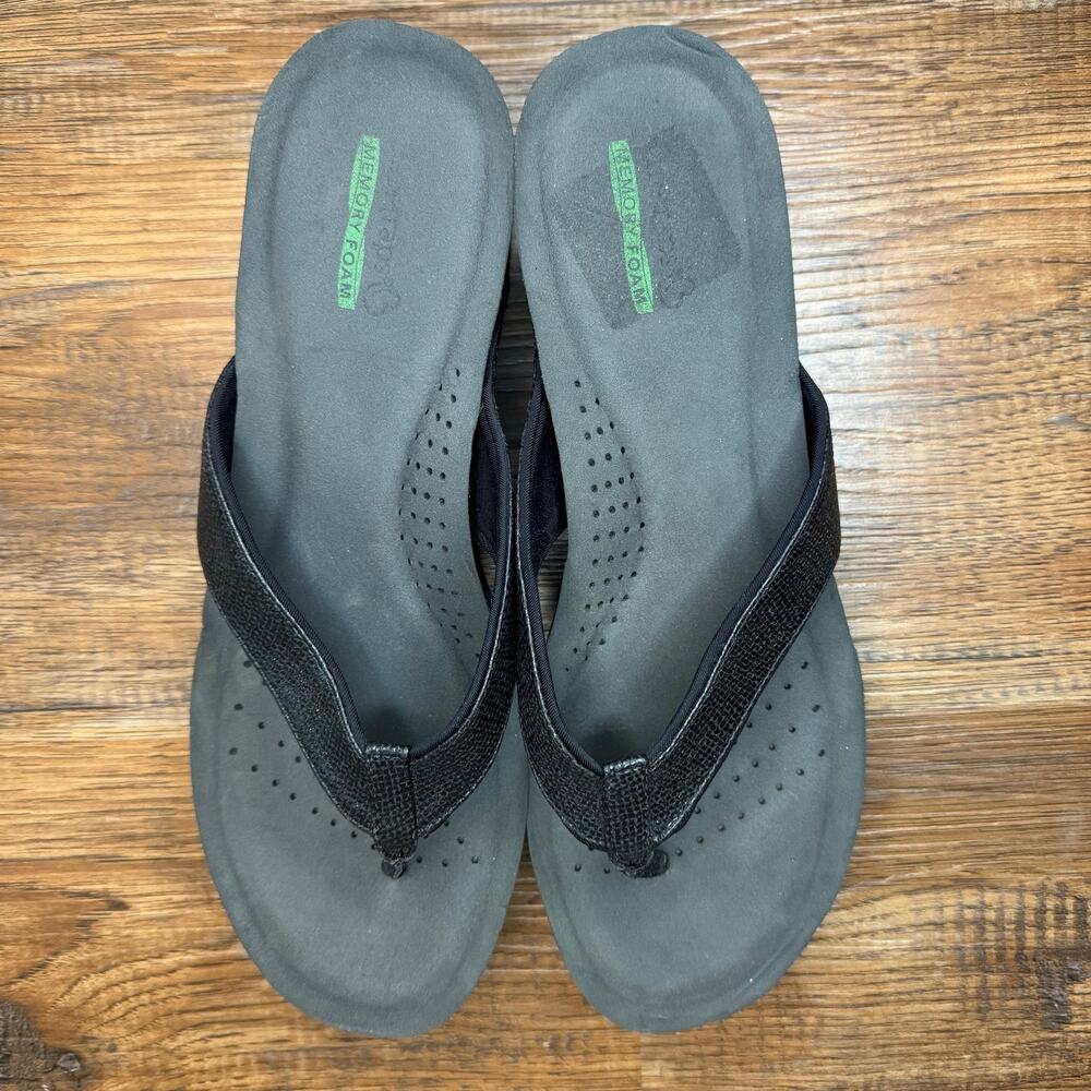 Baretraps Gammie Open Toe Wedge Size 10 Black Flip Flops Thong Sandals Comfort View 4
